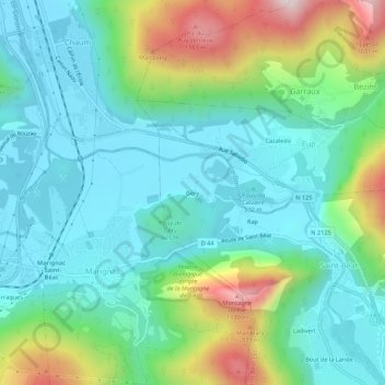 Géryの地形図、標高、地勢