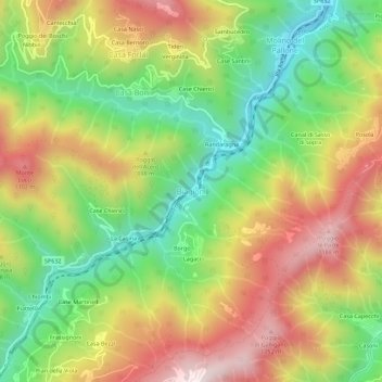 Biagioniの地形図、標高、地勢