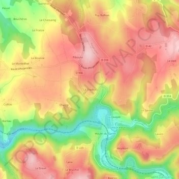 Le Theillolの地形図、標高、地勢
