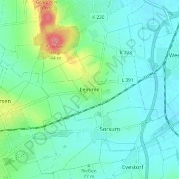 Lemmieの地形図、標高、地勢