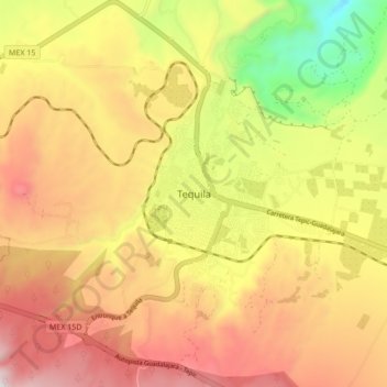 Tequilaの地形図、標高、地勢