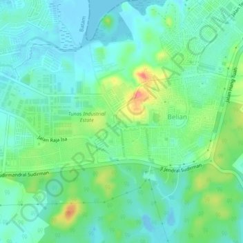 Batam Cityの地形図、標高、地勢
