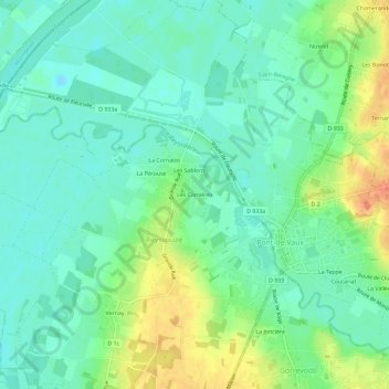 Les Comièresの地形図、標高、地勢