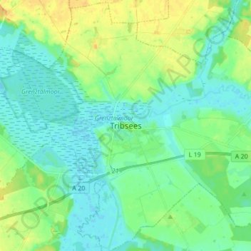 Tribseesの地形図、標高、地勢