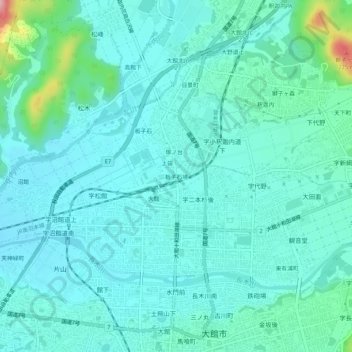板子石境の地形図、標高、地勢