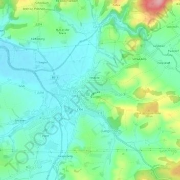 Urbachsiedlungの地形図、標高、地勢