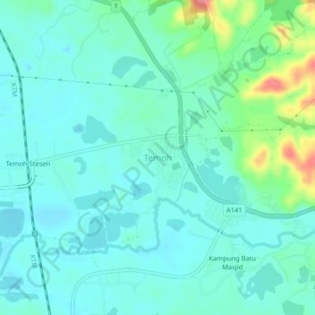 Temohの地形図、標高、地勢