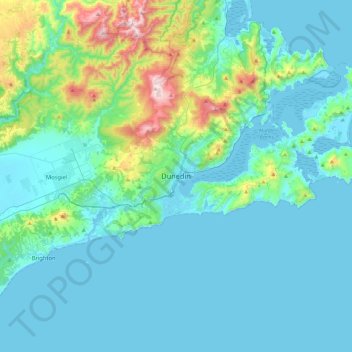 ダニーデンの地形図、標高、地勢