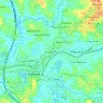 Biyagamaの地形図、標高、地勢