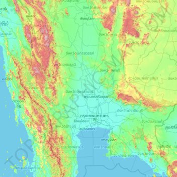 Ang Thong Provinceの地形図、標高、地勢