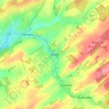 Achetの地形図、標高、地勢