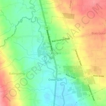 Los Amigosの地形図、標高、地勢