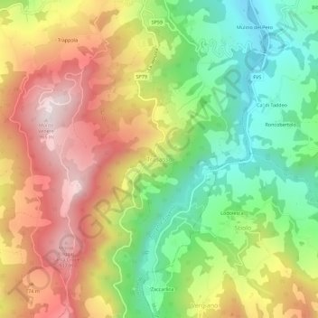 Trasassoの地形図、標高、地勢