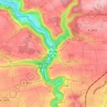 Oberscheffachの地形図、標高、地勢