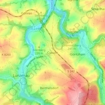 Cossenの地形図、標高、地勢