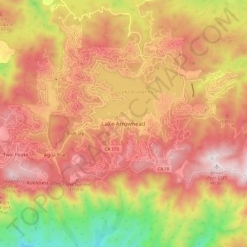Lake Arrowheadの地形図、標高、地勢