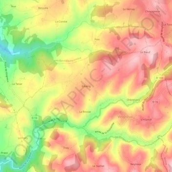 Estaingの地形図、標高、地勢