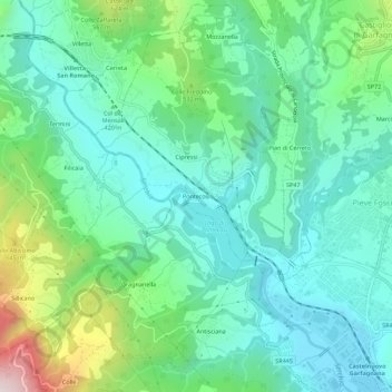 Pontecosiの地形図、標高、地勢