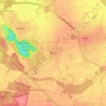Bilmの地形図、標高、地勢