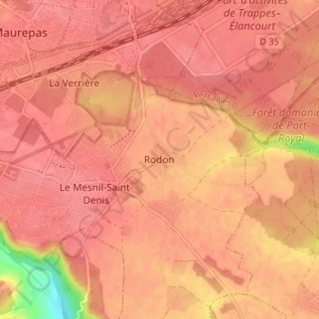 Rodonの地形図、標高、地勢