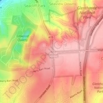O'Halloran Hillの地形図、標高、地勢