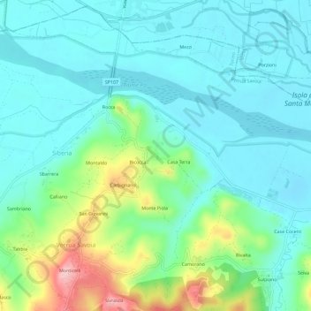 Cascineの地形図、標高、地勢