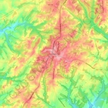 Damascusの地形図、標高、地勢