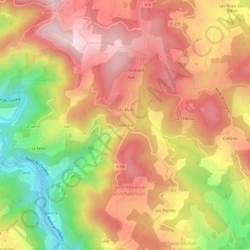 Alliandreの地形図、標高、地勢