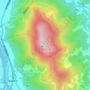 美の山公園の地形図、標高、地勢