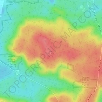 Monts de Fayの地形図、標高、地勢