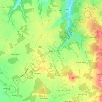 Blancの地形図、標高、地勢
