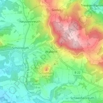 Waldeckの地形図、標高、地勢