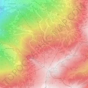 Sportiniaの地形図、標高、地勢