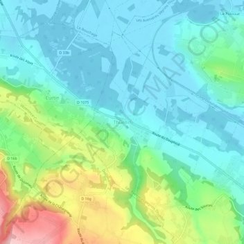 Thuellinの地形図、標高、地勢