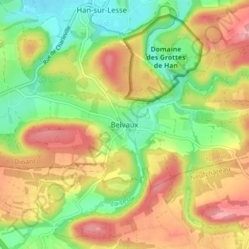 Belvauxの地形図、標高、地勢