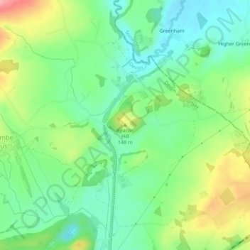 Beacon Hillの地形図、標高、地勢