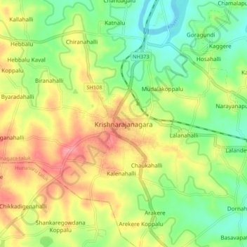 Krishnarajanagaraの地形図、標高、地勢