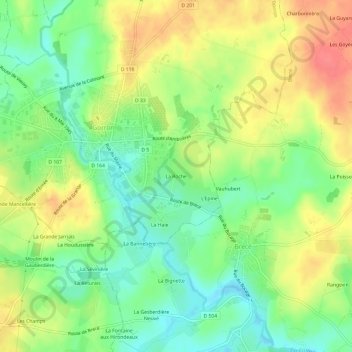 La Rocheの地形図、標高、地勢