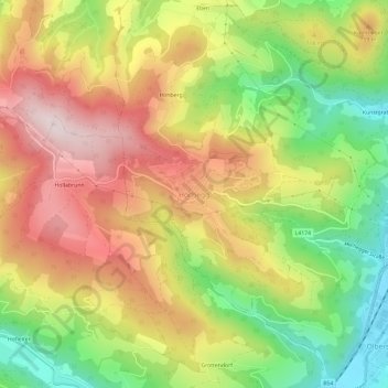 Hocheggの地形図、標高、地勢