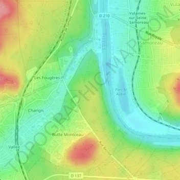 Bois Gautierの地形図、標高、地勢