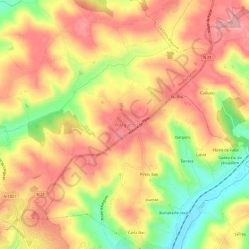 Artiguesの地形図、標高、地勢