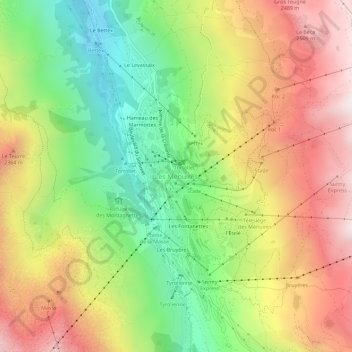 Les Ménuiresの地形図、標高、地勢