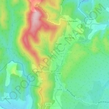 Les Sagnesの地形図、標高、地勢