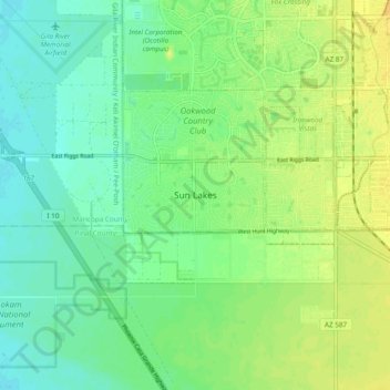 Sun Lakesの地形図、標高、地勢