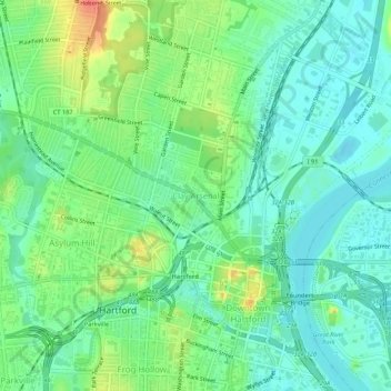 Clay Arsenalの地形図、標高、地勢
