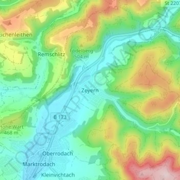 Zeyernの地形図、標高、地勢