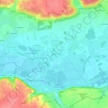 La Gareの地形図、標高、地勢