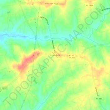 Centerfieldの地形図、標高、地勢