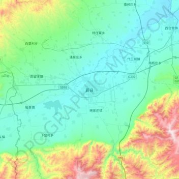 蔚県の地形図、標高、地勢
