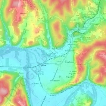 La Pradeの地形図、標高、地勢